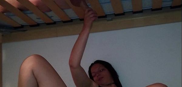  Milking a cock at the youth hostel while masturbating in a bunk bed